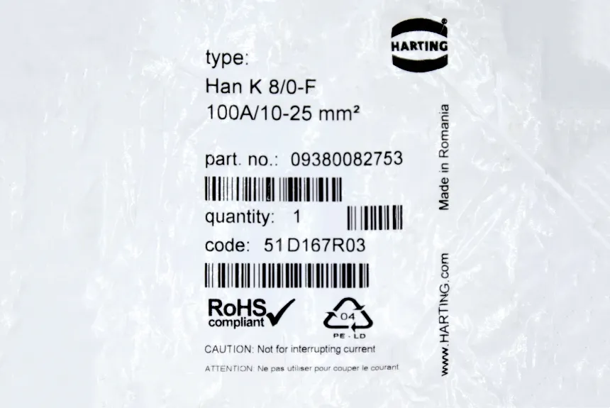 Yeni ve orijinal Harting 09380082753 Han K 8/0 Pos. 100 Amp takın. 10-25mm