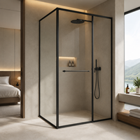 Porte de douche coulissante latérale en verre trempé en forme de L (enceinte complète avec cadre) – Durable et facile à nettoyer pour usage hôtelier