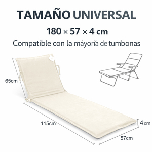 Cuscini per Lettino Prendisole da Esterno in Poliestere 100% Durevoli 180x57 cm, Imbottiti in Schiuma, per Tutte le Stagioni, con Cerniera Rimovibile, Spagna - Product Image 4