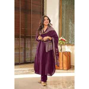 ชุดสلوار คามีซ ผ้าฝ้ายแท้ ผ้าฝ้ายใต้ดีไซน์พิเศษ พร้อมผ้าคลุมไหล่ไหมชานด์ สำหรับงานปาร์ตี้ สไตล์อินเดีย-ปากีสถาน แห้งเร็ว - Product Image 1