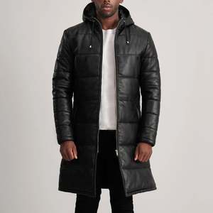 Abrigo Acolchado de Cuero con Capucha para Hombre Floyd, Abrigo Negro con Relleno de Plumón - Product Image 1