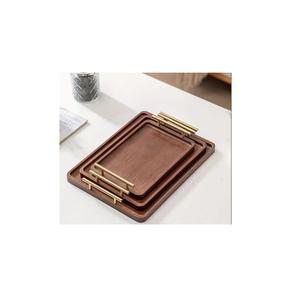 Plateau de service en bois d'aspect naturel avec poignée en métal doré pour les collations de table plateau de service en bois - Product Image 4