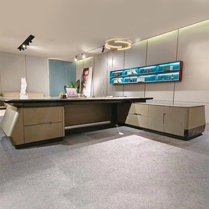 Luxury Brown MDF Office <b>Desk</b> L Shape Executive Suite Furniture Set Modular Modern Director <b>Workstation</b> Computer Table - Product Image 3