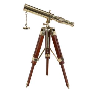 Télescope à longue-vue en laiton antique avec trépied en bois, télescope de bureau nautique vintage - Product Image 5
