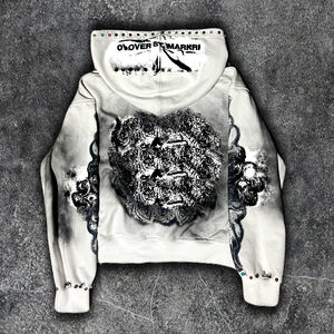 Prince Custom 500Gsm Vintage Hoodies Boxy Fit Rhinestones French Terry Cotton Distressed DTG Print Hoodie con bordado 3D - Product Image 2