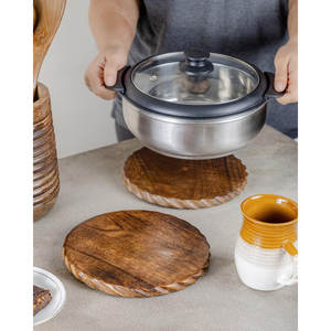 Handcrafted Wooden Round Trivet Fire Stand Heat Resistant Surface Protector For <b>Teapots</b> Candle Jars Cookware and Decorative Uses - Product Image 2