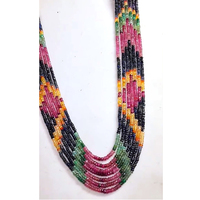 Perles en saphir naturel multicolores à 7 brins, facettées en rondelles de 3-4 mm, 369 carats, 16-18 pouces, hautement polies, certifiées par un tiers, perles en vrac