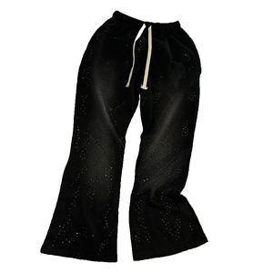 Pantalones Deportivos de Chándal Holgados con Estampado de Diamantes y Lavado Ácido Negro, Personalizados, Estilo Urbano, para Hombre - Product Image 4