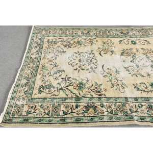 Vintage Beige Vert 5.3 X 9ft Tapis Turc Fait À La Main Rectangulaire Couloir Motif pour Salon Chevet Fait Bambou Soie Polyester - Product Image 2