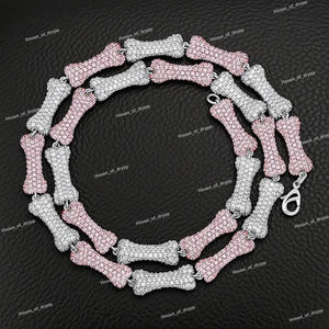 Collar de Plata 925 con Moissanita, Corte Redondo, Diseño Único con Eslabones de Hueso, Estilo Hip Hop, para Hombre y Mujer - Product Image 3