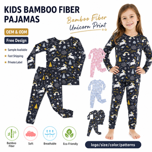Set <span class=keywords><strong>Pigiama</strong></span> in Fibra di Bambù per Bambini con Stampa <span class=keywords><strong>Unicorno</strong></span>, Abbigliamento da Notte per Bambine, Maniche Lunghe, Personalizzabile - Product Image 1