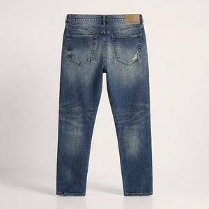 Jean droit déchiré en denim délavé pour homme, taille mi-haute, style streetwear décontracté, automne/printemps/été, ODM - Product Image 2