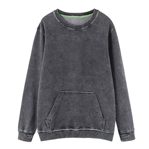 เสื้อสเวตเชิ้ตยีนส์สีดำ Kingroo แบบปรับแต่งได้สำหรับทุกเพศ ทรงคอกลม มีกระเป๋า สวมใส่สบาย ระบายอากาศได้ดี ไม่หดตัว ไม่ยับ แบบ 3 มิติ - Product Image 1