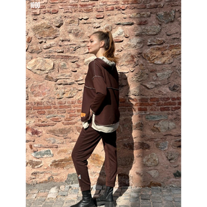 Ensemble deux pièces à capuche pour femme, couleur café, avec détail de liseré, emblème et effet de surpiqûre inversée, 38262 - Café - Product Image 4