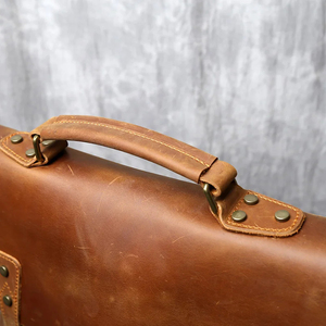 Classic Cowhide Leather Laptop Messenger Korean Protective Shoulder Bag Durable Office Use Zipper Closure Brown - Product Image 4