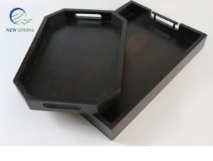 Nueva bandeja de servicio de madera de Acacia moderna de primavera, manijas de Material de ratán de bambú, acabado Natural para uso en restaurante doméstico, 510x355x65mm - Product Image 3