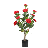 Arbre artificiel de camélia rouge pour la saison romantique, plante de camélia artificielle en pot, fausse fleur pour la décoration intérieure moderne au sol