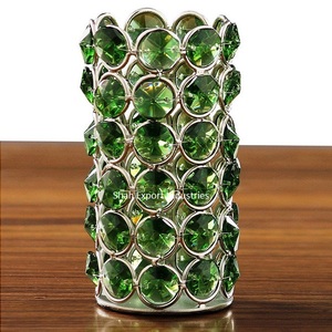 Portavelas votivo con cuentas de cristal verde, centros de mesa de lujo de forma redonda para decoraciones para fiestas de boda - Product Image 1