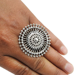 Solid 925 Sterling Oxidized Silver Ethnic Style Adjustable <b>Ring</b> for Woman Handmade <b>Indian</b> Fine Jewelry for Wedding Anniversary - Product Image 4