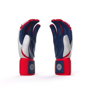 Gants de frappeur de baseball en cuir blanc, rouge et bleu, avec logo personnalisé, manchette longue, faible MOQ, service OEM/ODM - Product Image 2