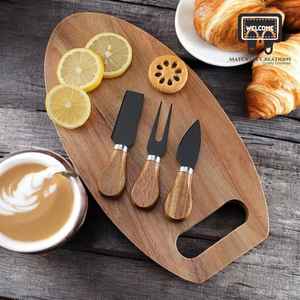 เขียงหั่นขนมปังทำจากไม้พร้อมที่ดักเศษในตัวใช้ในห้องครัวคลาสสิกบอร์ดชีสมีดสแตนเลสสำหรับใช้ในชีวิตประจำวัน - Product Image 3