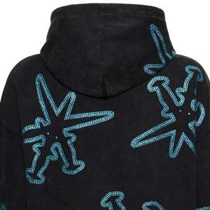 Crystal Embellished Unisex Fleece Pullover Hoodie Sparkly Details 100% Cotton Winter Streetwear Customizable Bulk Production - Product Image 3