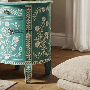Mesita de Noche Moderna Ecológica Hecha a Mano con Incrustaciones de Hueso Verde y Diseño Floral para Muebles de Dormitorio - Product Image 4