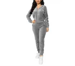 ชุดวอร์ม2ชิ้นสำหรับผู้หญิงชุดวอร์มผ้ากำมะหยี่สำหรับผู้หญิงเสื้อทรงครอปสเวตเตอร์กางเกงขายาวพิมพ์โลโก้ออกแบบได้ตามต้องการมีสไตล์ใหม่ - Product Image 3