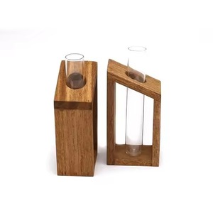 Wall Mounted Wooden Vase With Glass <b>Tube</b> High Quality Modern Look <b>Natural</b> Finishing Wooden Glass Vase Elegant for Tabletop Use - Product Image 4