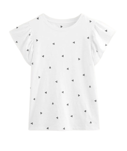 เสื้อยืดแขนสั้นของผู้หญิงผ้าฝ้ายปักระบาย100% - Product Image 1