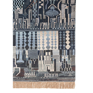 Tapis rectangulaire Manchaha bleu en laine et soie de bambou noué à la main 10 mm pour couloir et maison - Modèle Les-2679 Abstrait Fait main - Product Image 4