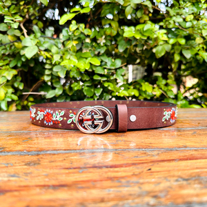 Ceinture en cuir véritable fabriquée à la main unisexe de qualité supérieure conception de broderie occidentale longueur personnalisée en laiton pour boucle fleur du désert décontractée - Product Image 4