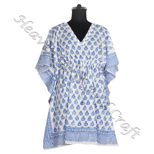 Nouveauté 2024 indien main bloc imprimé caftan Robe KFCS007 Robe d'été Kimono vacances coupe ample Robe vêtements pour femmes - Product Image 3
