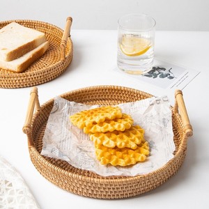 Customized Colors Round Rattan Display <b>Tray</b> <b>Circle</b> Natural Wicker Serving <b>Trays</b> Wholesale Ready to Ship - Product Image 4