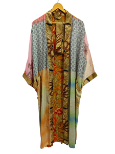 ชุดใส่ว่ายน้ำผ้าไหมเสื้อคลุมอาบน้ำผ้าไหมหลากสีเสื้อคลุมใส่กลางคืนชุดคลุมใส่ในเวลากลางคืนชุดผ้าไหมส่าหรีสไตล์วินเทจของอินเดียที่นำกลับมาใช้ใหม่ - Product Image 6