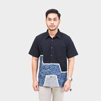 Kemeja Batik Indonesia Asli untuk Pria, Premium, Lengan Pendek, Gaya Patchwork dengan Motif Awan, Desain Buatan Tangan