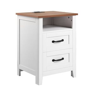 NEW Set of 2 Farmhouse Nightstands <b>Charging</b> Station <b>Bedside</b> Storage Cabinets Rus End <b>Tables</b> 2 Drawers Open Shelf for Living Room - Product Image 4