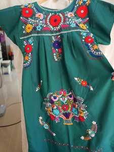 Vestido maxi de algodón de manga larga mexicano con bordado a mano natural sólido Vintage elegante más elegante - Product Image 6