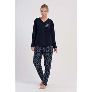 KADIN P.SUPREM XXL V YAKA UZUN KOL ETEGI OVAL PIJAMA TAKIM - สีน้ำเงินเข้ม - สีน้ำเงินเข้ม - Product Image 1