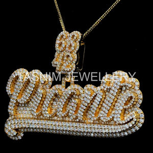 Pendentifs personnalisés chrétiens hip-hop en argent sterling 925, certifiés GIA, plaqués or 10K, avec moissanite VVS testée - Product Image 4