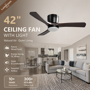 Modern 42 Inch Solid Wood <b>Ceiling</b> Fan with <b>Remote</b> <b>Control</b> DC Motor Low Profile LED <b>Ceiling</b> Fan for Living Room Bedroom - Product Image 1