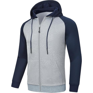 Sweat-shirt à capuche zippé pour homme, veste à manches raglan, mélange de coton éponge, blocs de couleur, tendance automne-hiver, marque personnalisée - Product Image 1