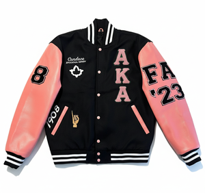 Veste universitaire brodée OEM 80% corps en laine manches en cuir PU commandes en gros avec service de marque privée - Product Image 5