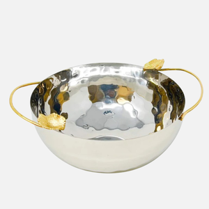 Cuenco decorativo de diseño único, cuenco redondo de Metal pulido para servir comida con acento Floral dorado para cuenco decorativo para servir en Hotel - Product Image 3