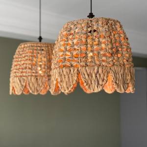 Handmade pendant <b>lights</b> water hyacinth hanging lamps scalloped edge <b>ceiling</b> lamp <b>cover</b> wholesale supply - Product Image 6