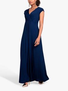 เดรสแม็กซี่สีฟ้าสำหรับผู้หญิงคอวีทรงหลวมผ้าเรยอนผ้า100% ทึบ - Product Image 6