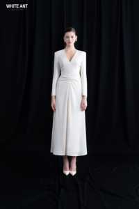 Nouveau Style Sexy col en v femmes robes DIA col en v WRAP ROBE Deknit dos Satin Georgette tissu noir blanc couleurs dos fermeture éclair - Product Image 5