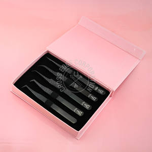 Pinzas para Extensión de Pestañas Negras, Recién Llegadas, Punta Larga Recta de 45 Grados, Acero Inoxidable, Herramienta de Aplicación de Pestañas - Product Image 1