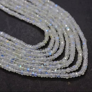 Perles Rondelles Facettées en Pierre de Lune Arc-en-ciel Blanche 3,5-4mm Longueur 13 Pouces, Gemmes pour la Fabrication de Bijoux Mehrajudin Gems AA-63 Troisième Qualité - Product Image 1
