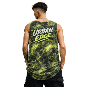 Débardeur vert tie-dye pour homme, sans manches, avec typographie urbaine, streetwear moderne, maquette de fitness - Product Image 2